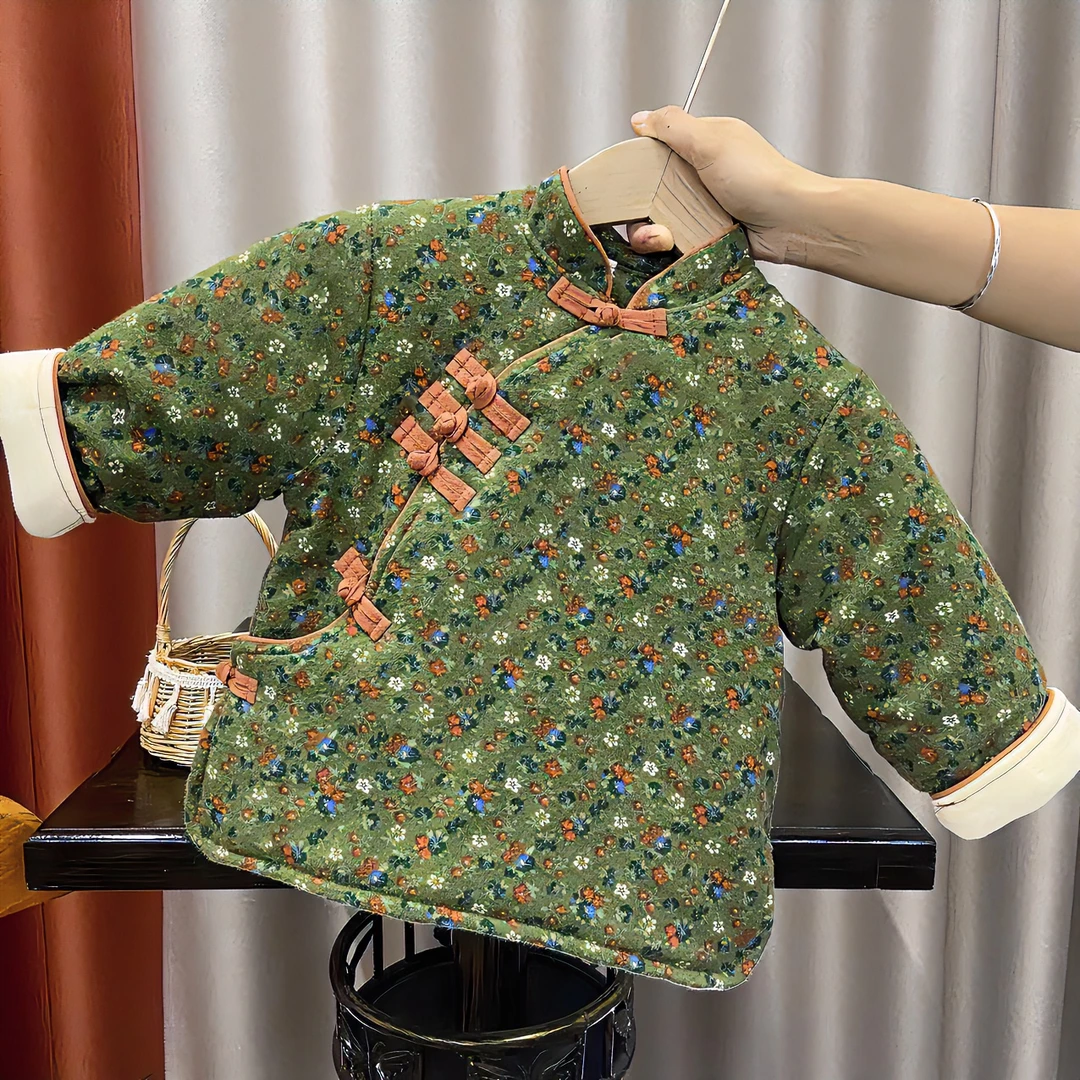 儿童中式复古偏襟棉花衣男女童碎花古风棉袄宝宝冬款唐装拜年服