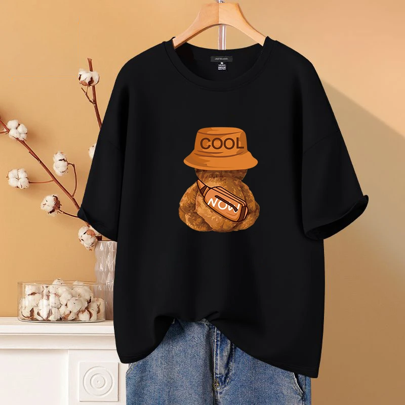 t恤女美式复古显瘦遮肚子短袖上衣大码宽松纯棉纯色2024新款夏装