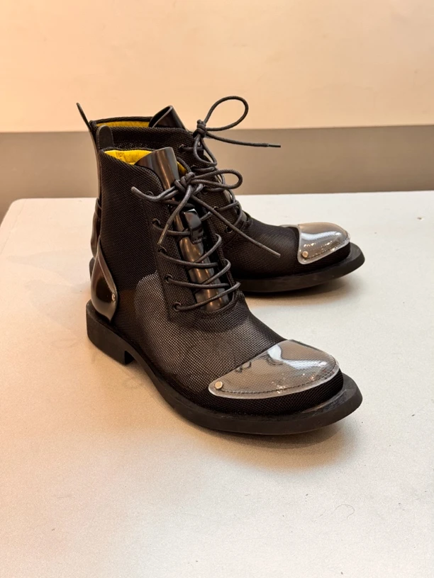 透气马丁靴网面高帮平底百搭素人女鞋春夏时尚黑色