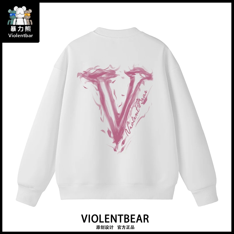 暴力熊国庆节ins原创字母复古秋冬季宽松套头圆领卫衣男打底衫