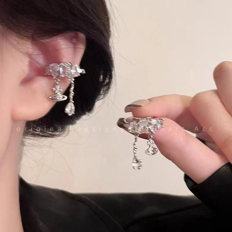水滴流苏无耳洞耳夹女轻奢高级感耳环耳挂精灵耳秋冬耳骨夹耳饰女
