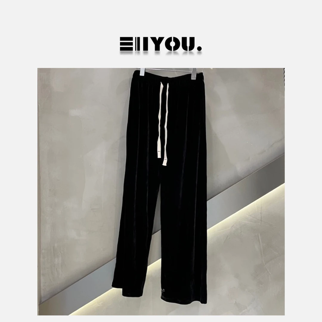 【ENYOU定制】黑色丝绒直筒裤显瘦