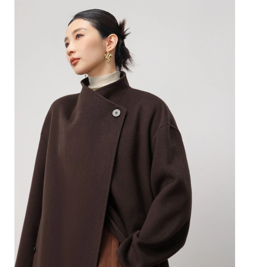 YOSILNNA/悦诗娜设计师简约大衣时尚中长款气质双面呢翻领秋冬季