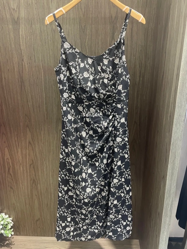 芭家2024秋款时尚气质性感修身碎花吊带连衣裙91l7968