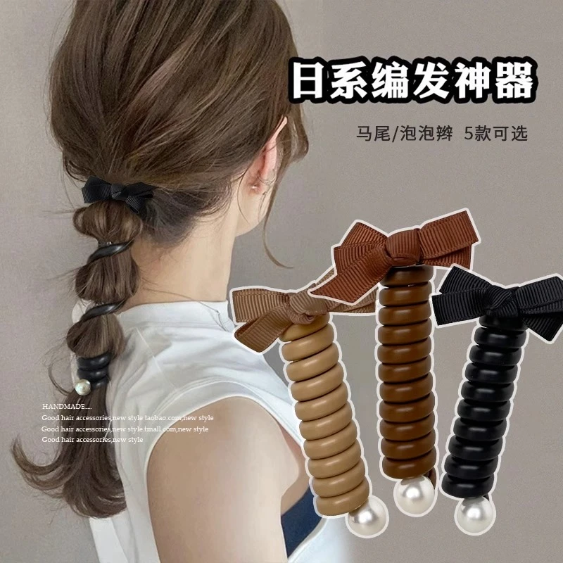 非金属亚克力发饰 蝴蝶结日系电话线发圈高马尾泡泡辫编发头绳女