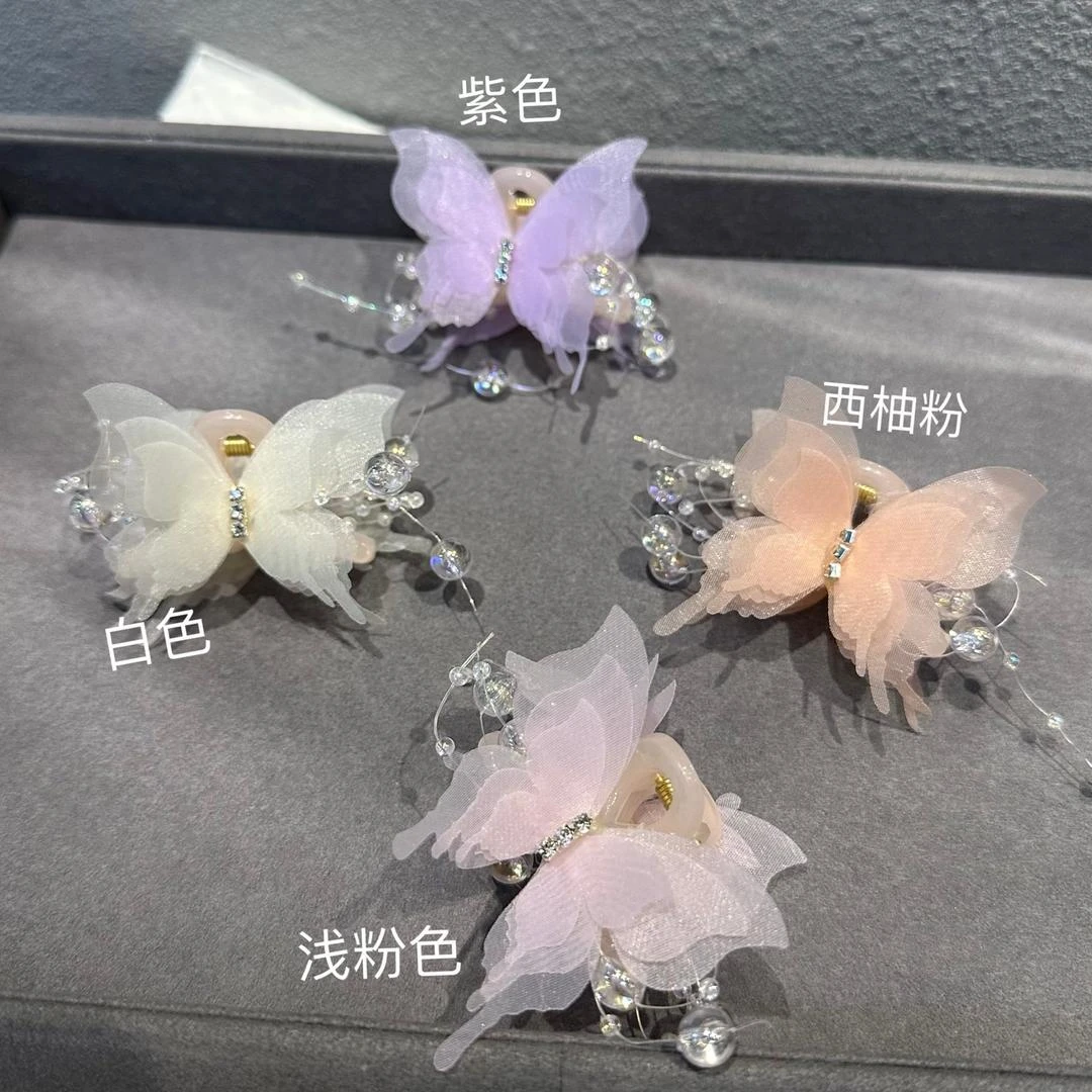 法式蝴蝶泡泡小抓夹女前额侧边夹刘海碎发卡半扎发发夹子公主头饰