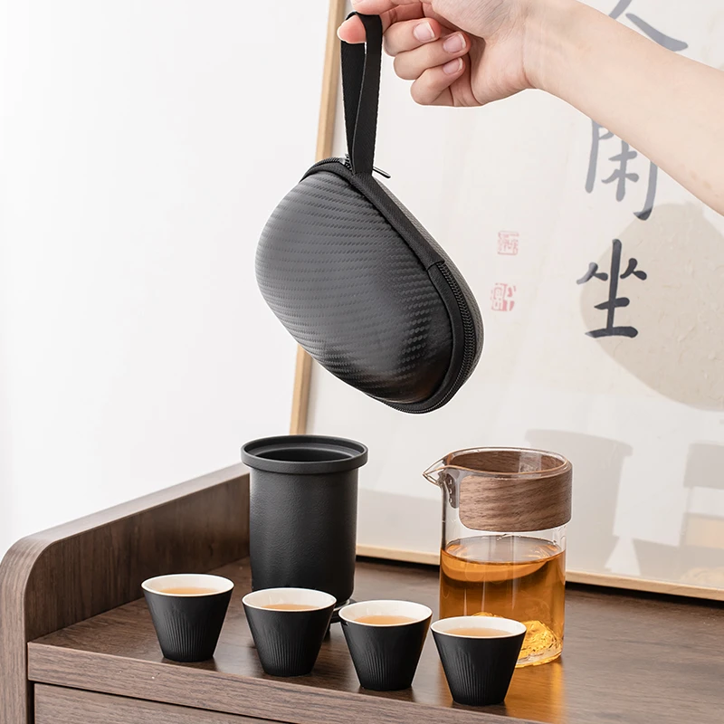 户外便携旅行茶具套装露营旅游茶水分离过滤泡茶壶茶杯日式快客杯