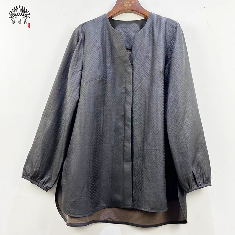 YIMEIXIU/依眉秀云纱老料桑波缎宽松休闲上衣63135