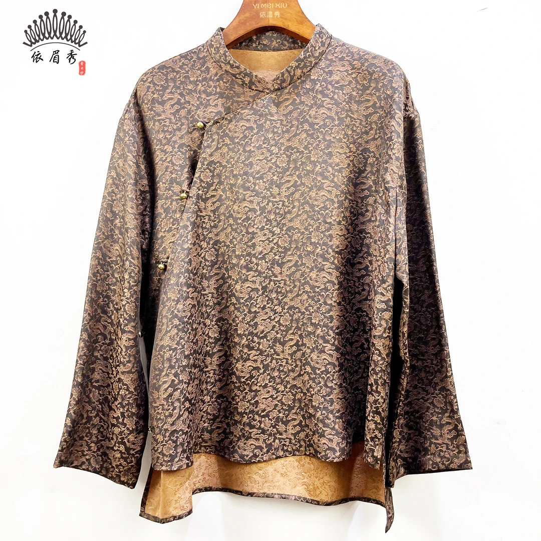 YIMEIXIU/依眉秀香云纱提花立领长袖上衣63010