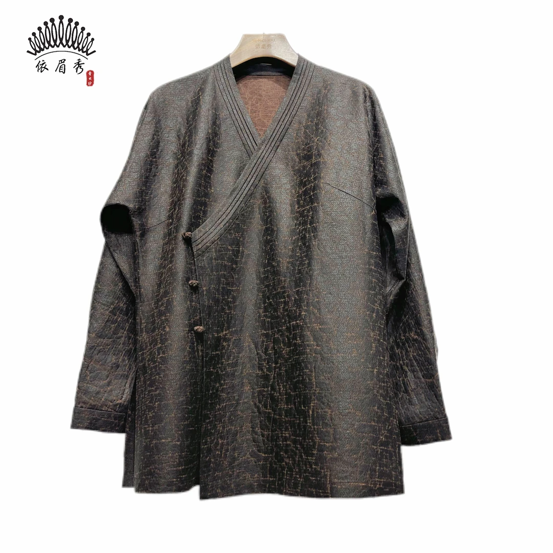 YIMEIXIU/依眉秀香云纱莨纱V领连肩长袖上衣 63298