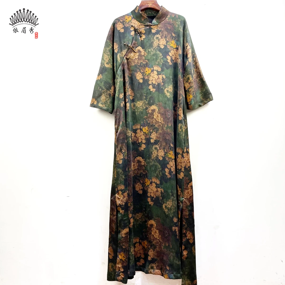 YIMEIXIU/依眉秀云纱珍顺纡袍子中式连衣裙 62917