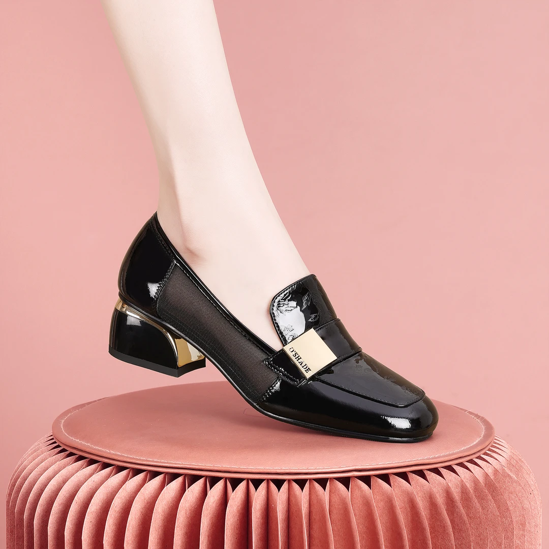 梵芮诗2024年方头夏季新款网纱极简轻奢潮流气质粗跟女单鞋-J1012