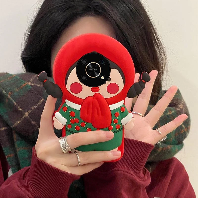 东北大花丑萌女孩大棉袄华为荣耀x40手机保护壳x40i新年畅玩30plu