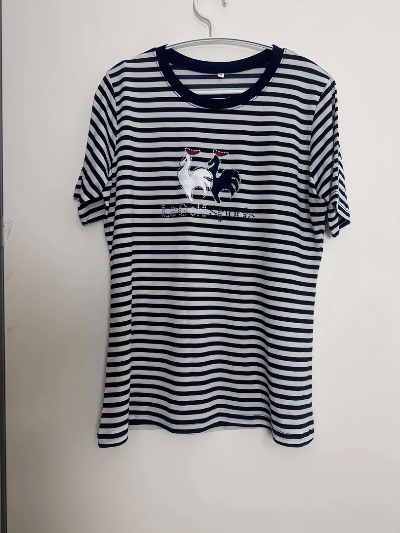 韩系女士青春休闲条纹夏季短袖料时尚百搭短款修身韩版针织圆领衫