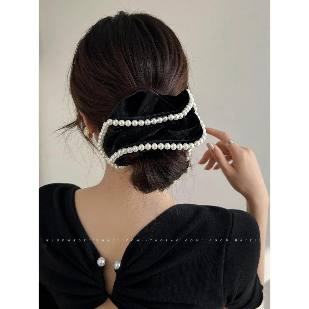丝绒珍珠头绳发饰女高级感2023新款秋冬头饰气质大肠发圈扎发马尾