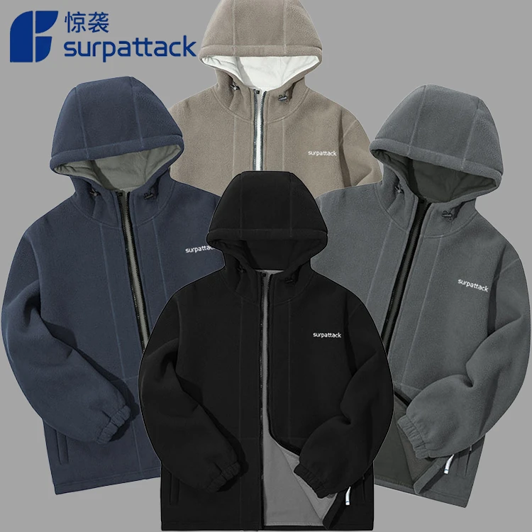 surpattack字母版秋冬季双面摇粒绒连帽纯色保暖防风厚加绒外套T