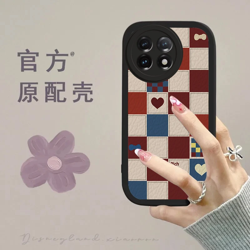 适用爱心格子【一加11】手机壳小羊皮女生唯美网红新创意个性防摔in