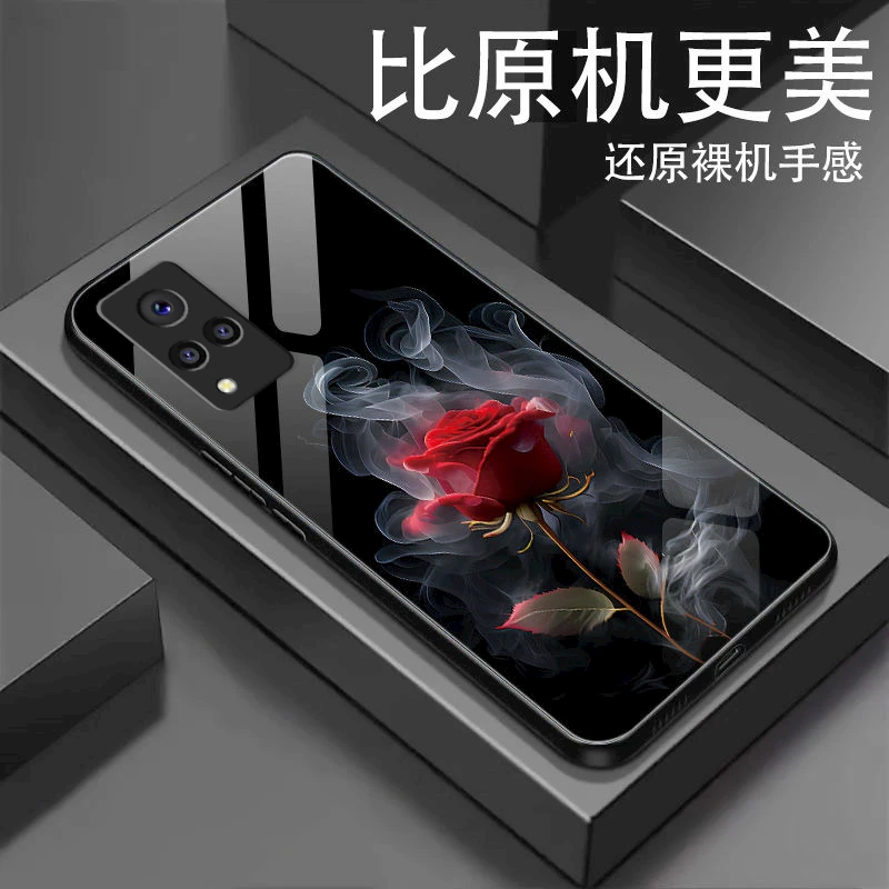 适用烟雾玫瑰花【vivos9】手机壳玻璃镜头全包女生唯美网红款创意个