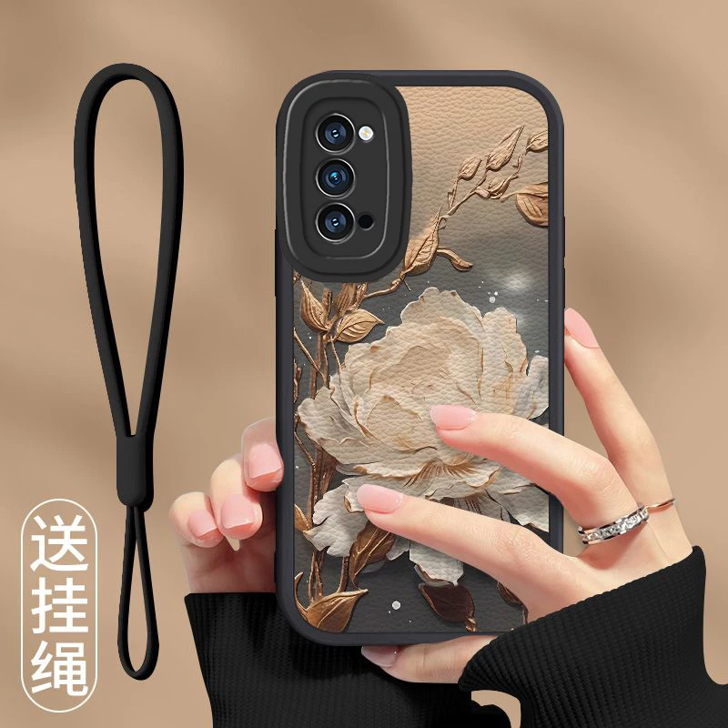 适用OPPOReno4Pro手机壳液态硅胶软壳小羊皮新款望舒金莲防摔镜头