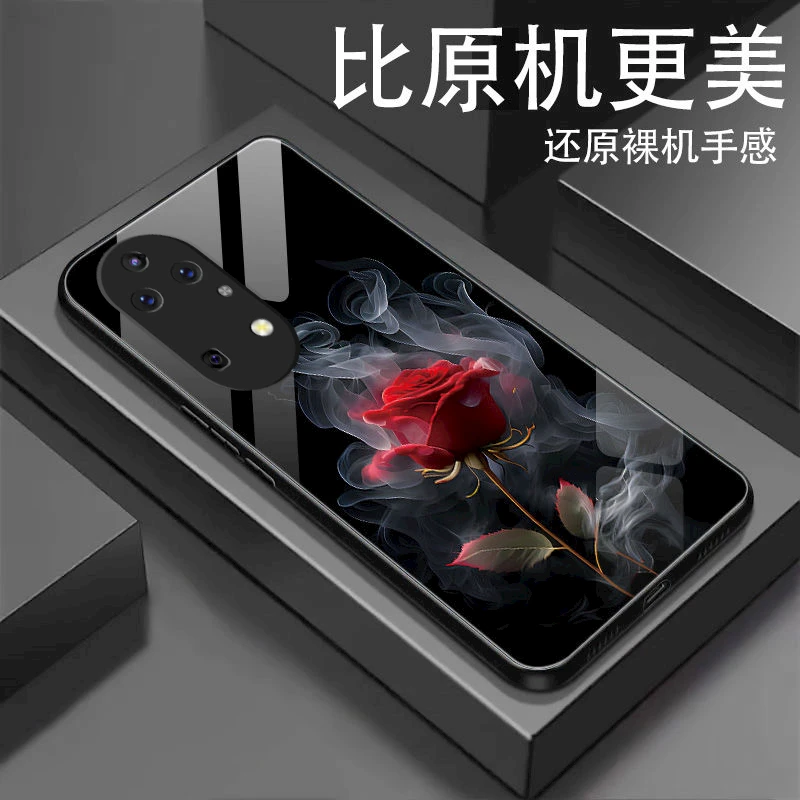 适用烟雾玫瑰花【华为P50e】手机壳玻璃镜头全包女生唯美网红新款创