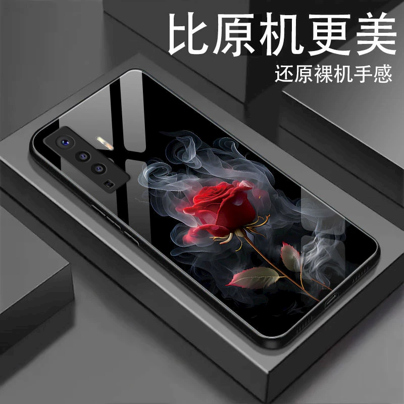 适用烟雾玫瑰花【vivox50】手机壳玻璃镜头全包女生唯美网红新款创