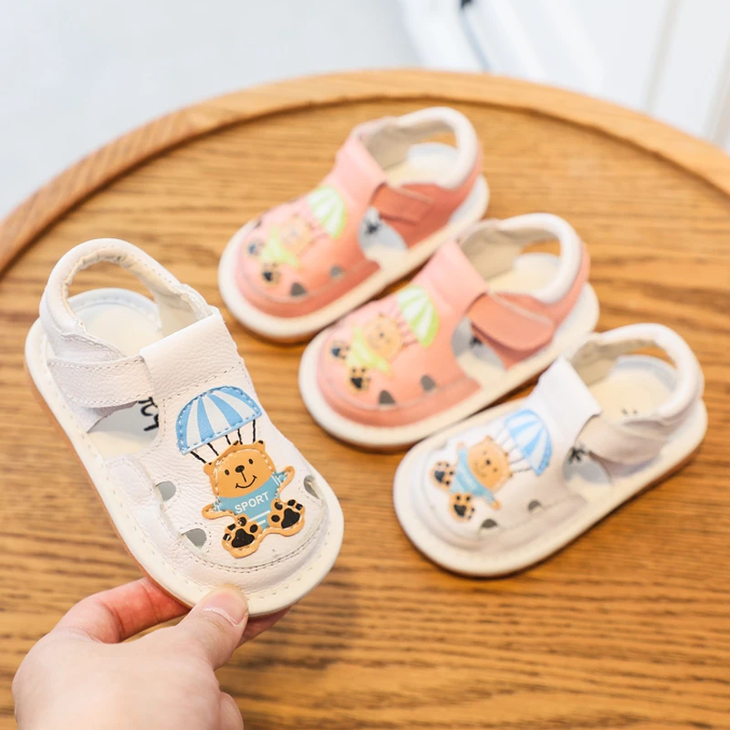 茵豆叫叫鞋凉鞋1-3岁男宝宝学步鞋女宝夏季真皮婴幼儿软底婴儿鞋0