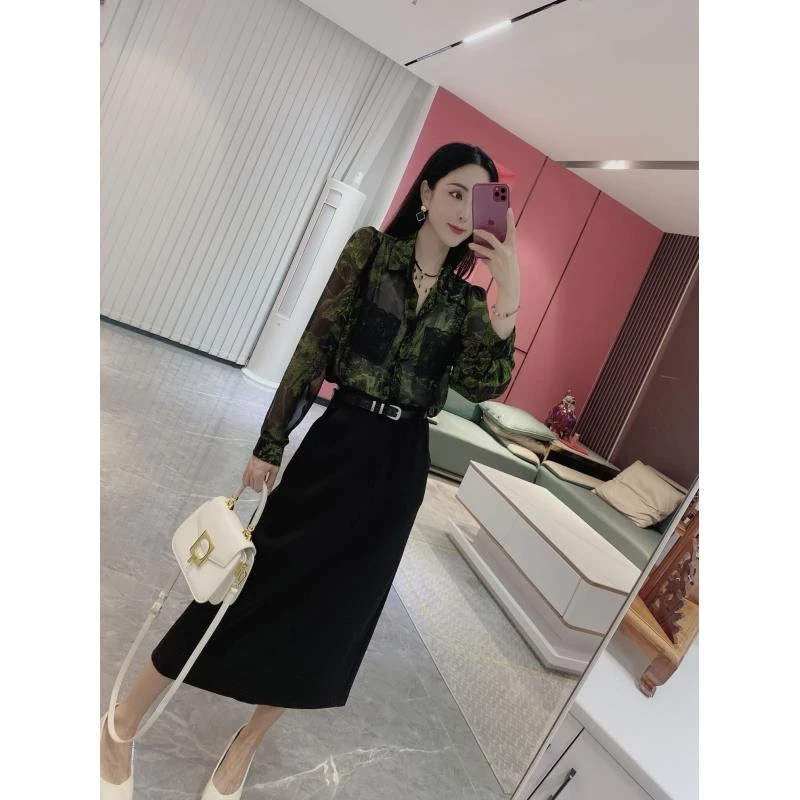 （呓语）高腰A版直筒腰带半身裙9509