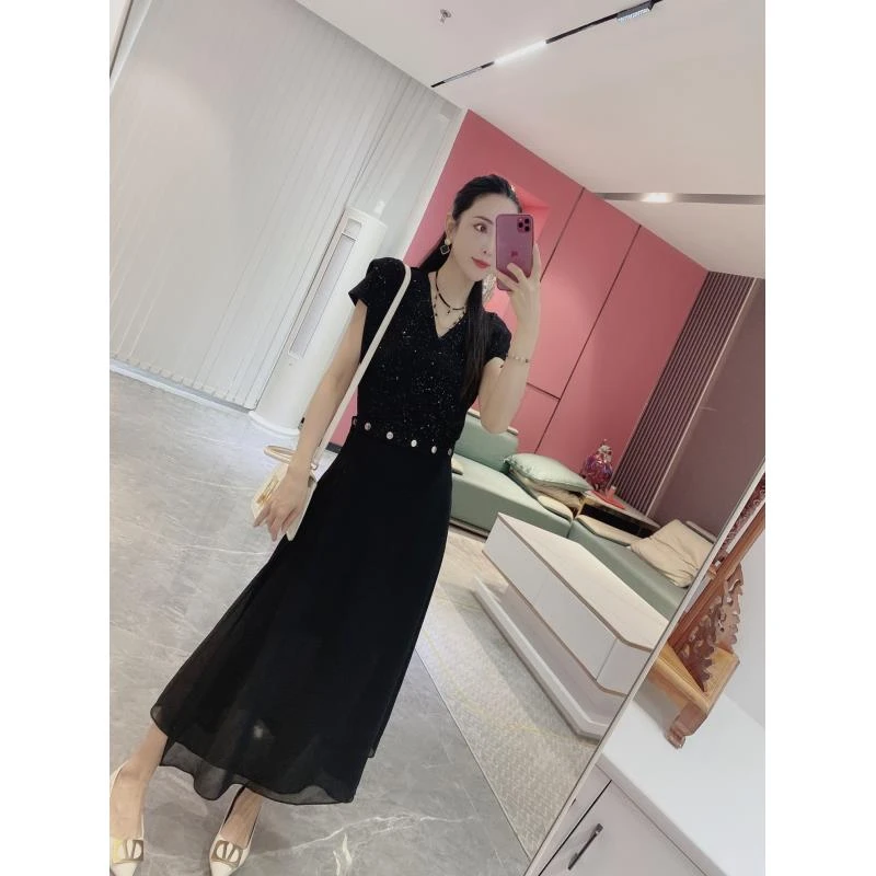 【星语心愿】星空显瘦连衣裙+一片式透纱半身裙两件套9659