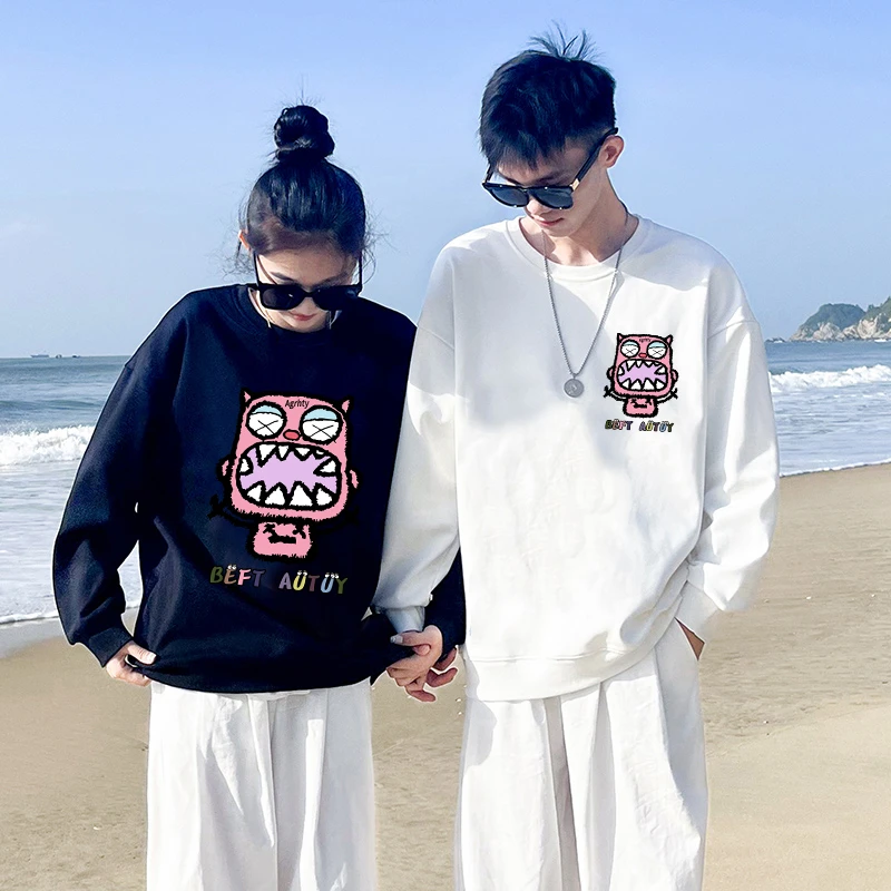 两件装 毛绒怪兽款情侣装圆领卫衣一男一女上衣秋季舒适男女款ins