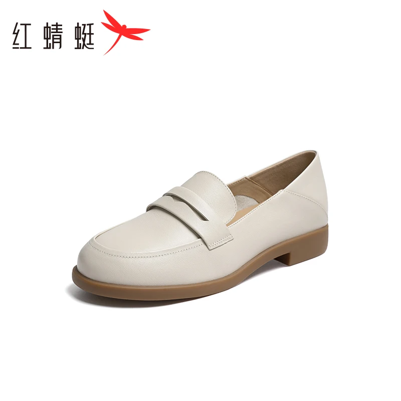 红蜻蜓乐福鞋女春季新款真皮简约气质一脚蹬舒适通勤休闲单鞋