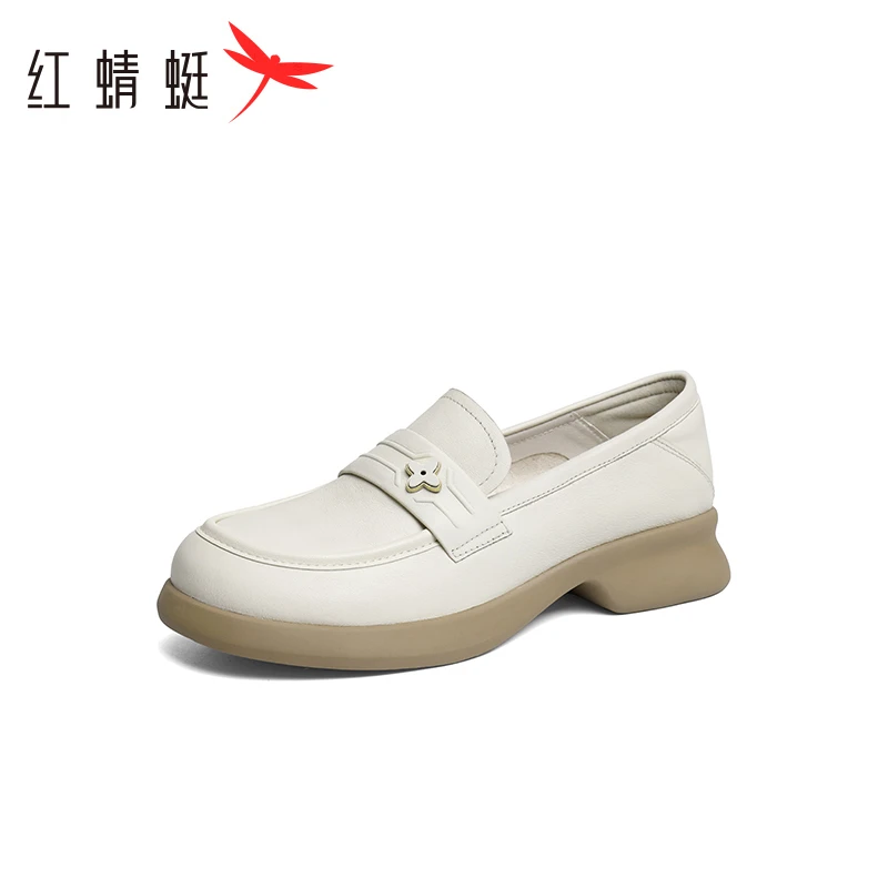 红蜻蜓乐福鞋女2025新款女鞋真皮软底皮鞋女款时尚通勤一脚蹬单鞋