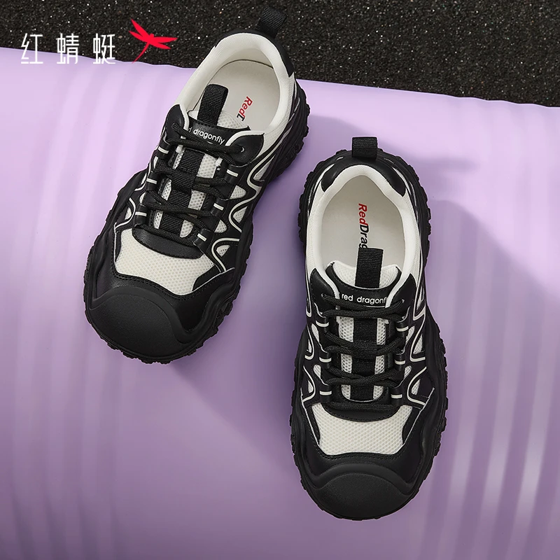 红蜻蜓时尚休闲鞋秋款女鞋厚底系带圆头丑萌鞋户外登山鞋