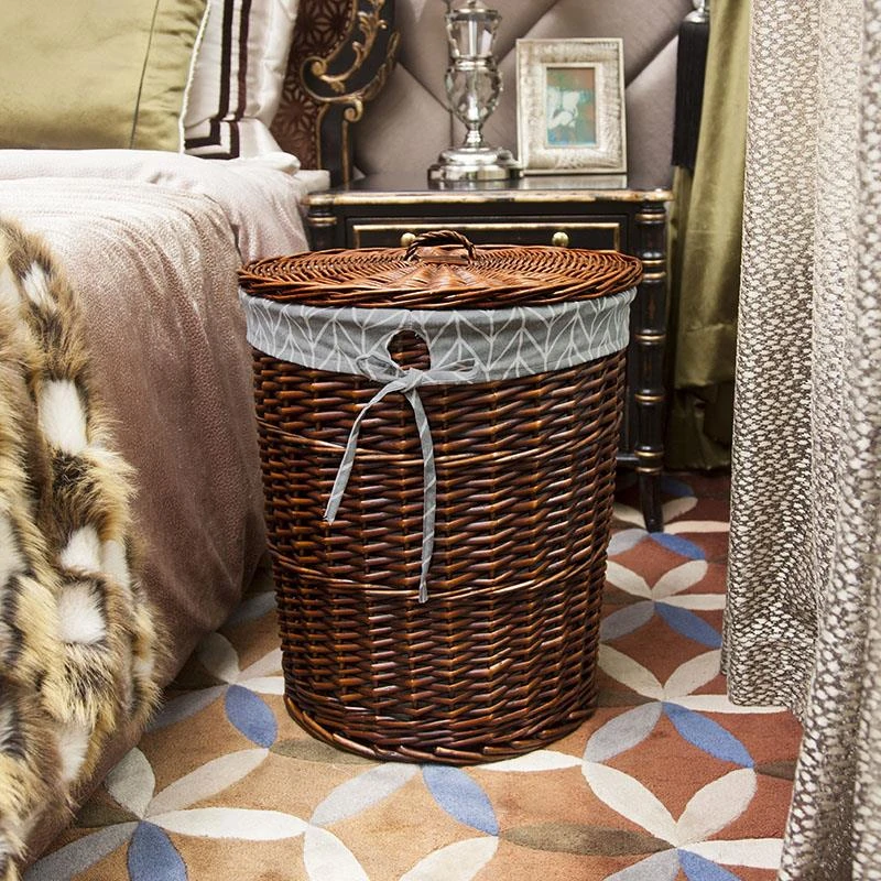 藤编柳编脏衣篮家l用带盖圆形收纳筐洗衣篓火锅店衣物收纳桶编织