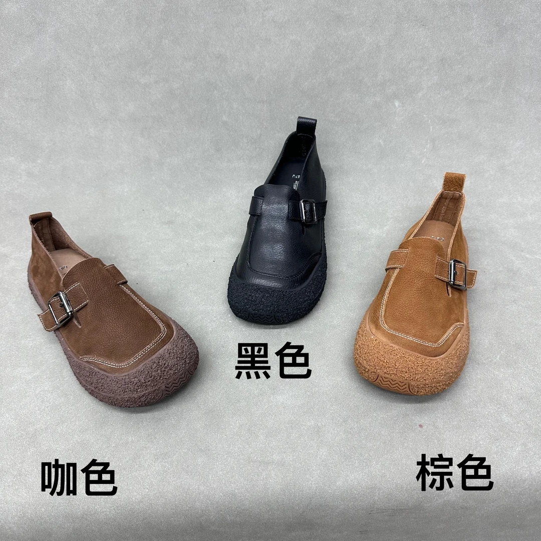 2263-3 森女文艺复古真皮圆头浅口平底鞋2024夏舒适软底单鞋