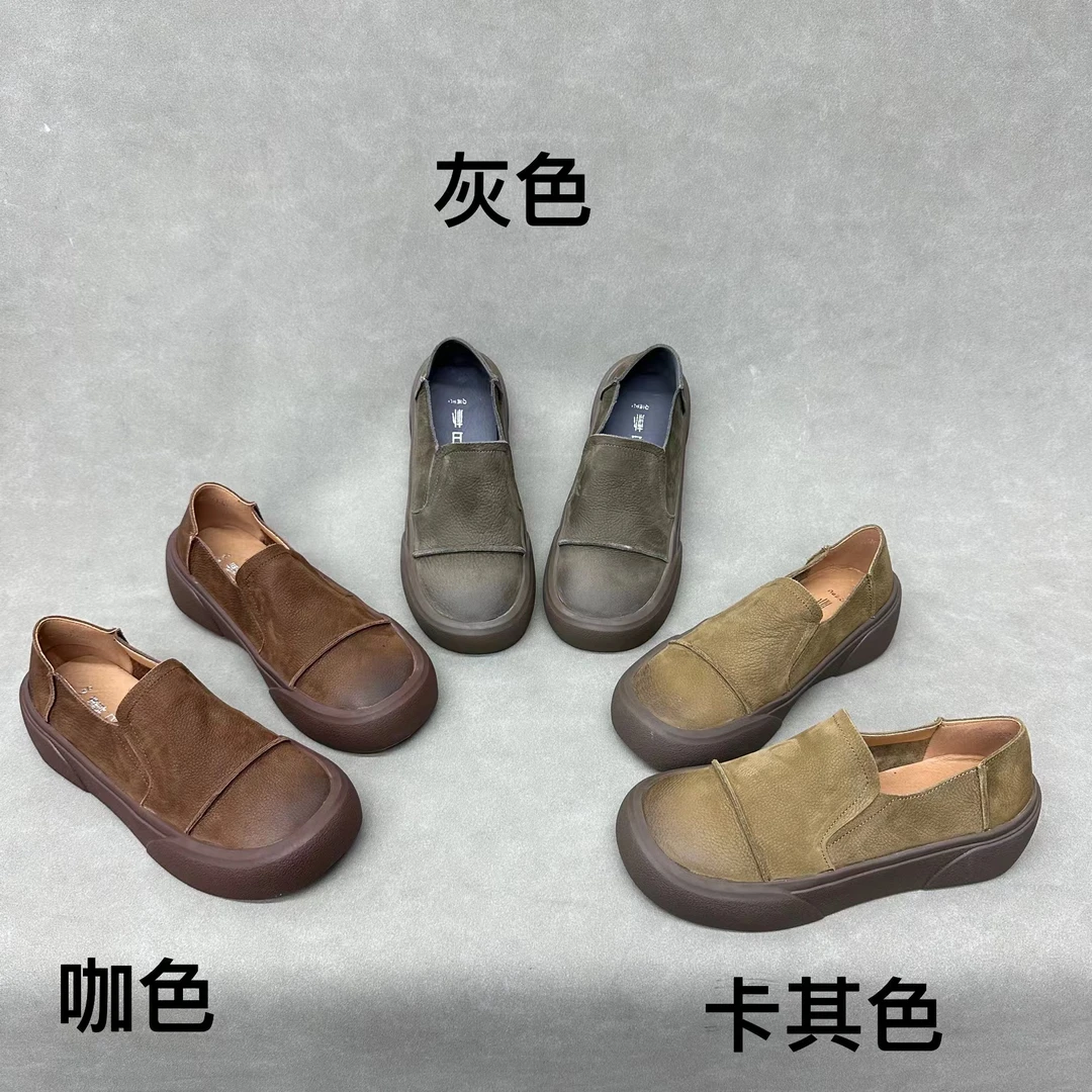 2336A-6真皮单鞋女软底2024春季新款头层牛皮复古平底美拉德软皮6