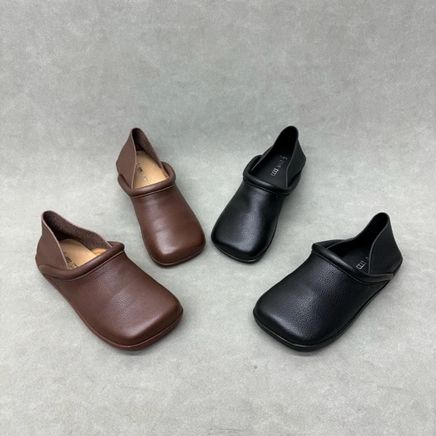 2623-1 手工真皮单鞋复古休闲一脚蹬平底女鞋圆头两穿凉拖鞋