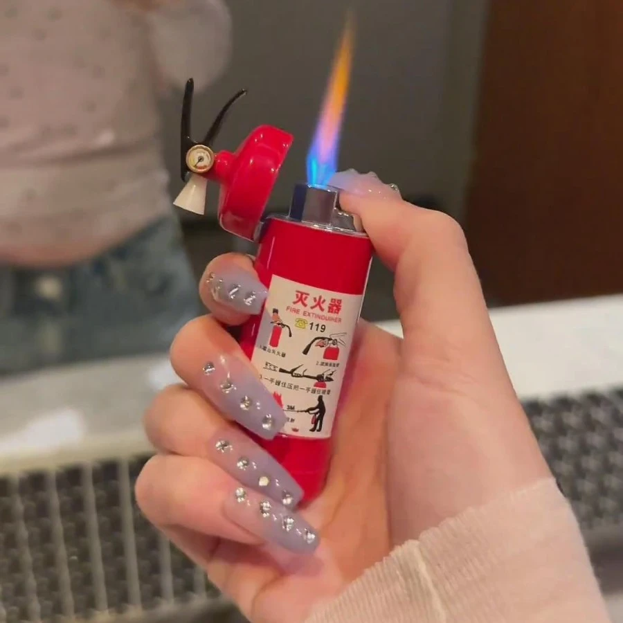 (百变火机）迷你灭火器模型金属防风可充气打火机个性创意