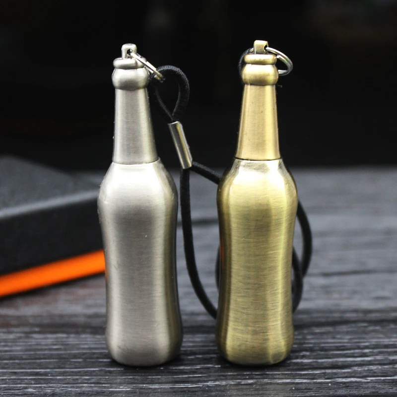 啤酒瓶造型万次火柴创意小巧煤油金属挂件潮玩创新新奇特高颜值