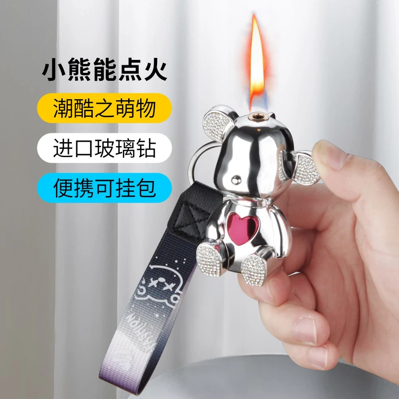 小熊挂件打火机镶钻创意个性潮流网红ins送女友ins可爱立体可充气