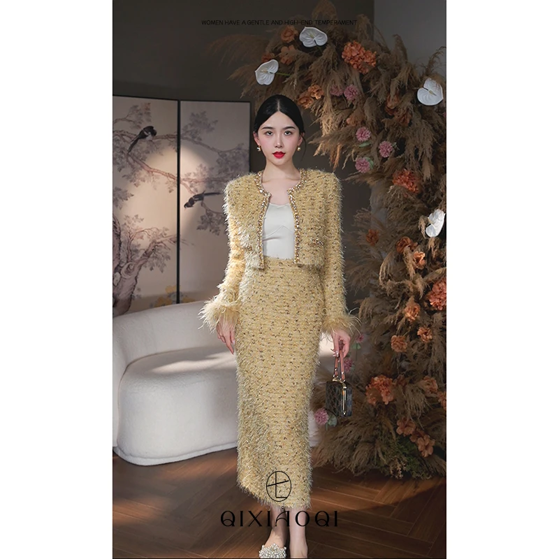 七小七Sicily【柏林金秋】法式气质外套套装女秋冬高腰半身裙两件套