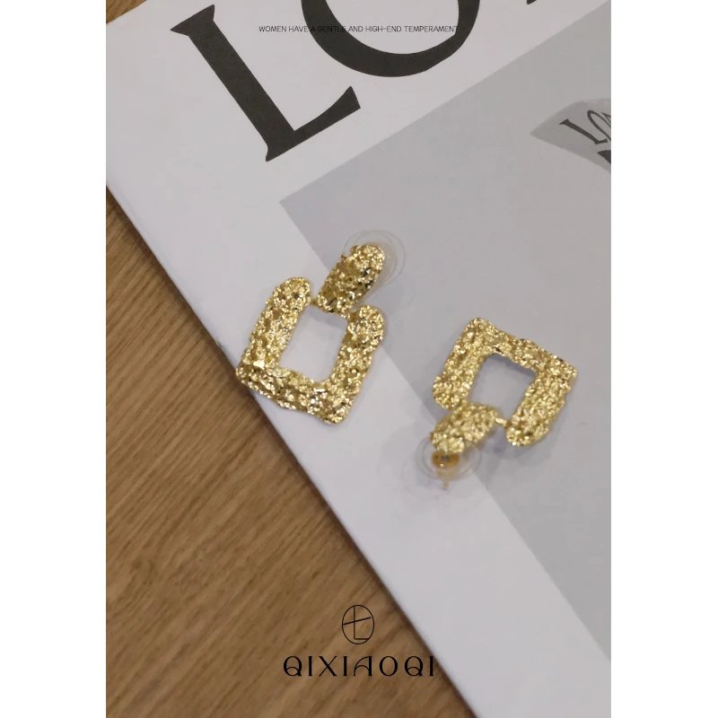 合金耳饰 七小七Sicily 【方形耳环】法式合金保色电镀高级金色耳钉