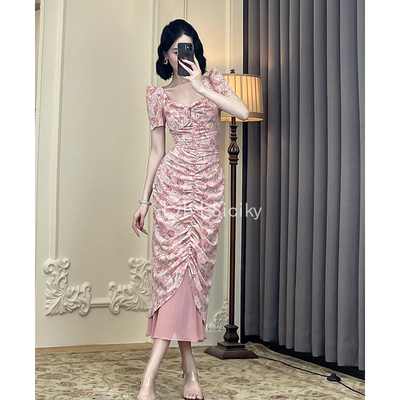 现货 七小七【浪漫夏日】法式浪漫碎花女夏高级感收腰显瘦气质长裙