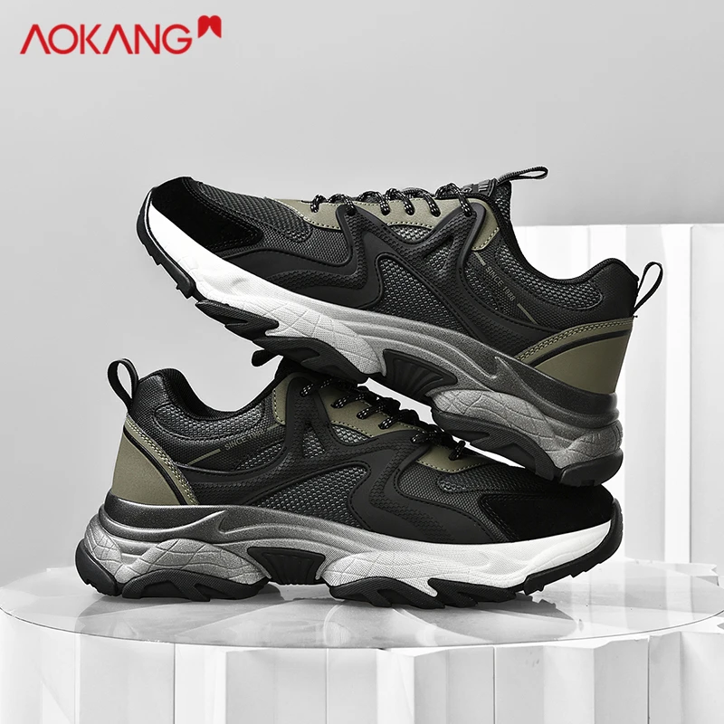 Aokang/奥康男鞋2025秋冬新款网面运动鞋老爹鞋男厚底增高休闲鞋