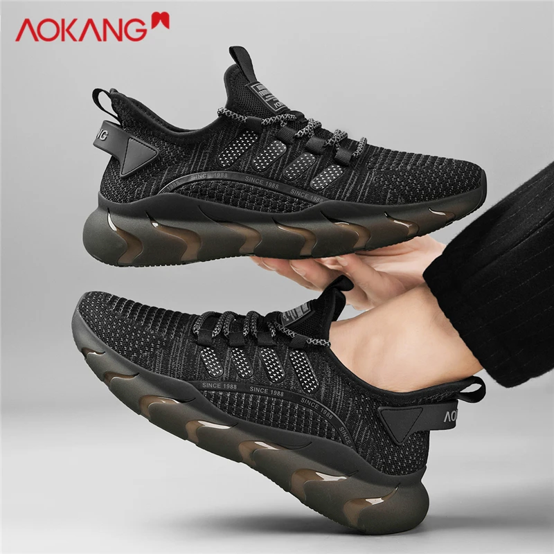 Aokang/奥康男鞋2025春夏新款网面飞织透气轻便跑步运动休闲鞋男