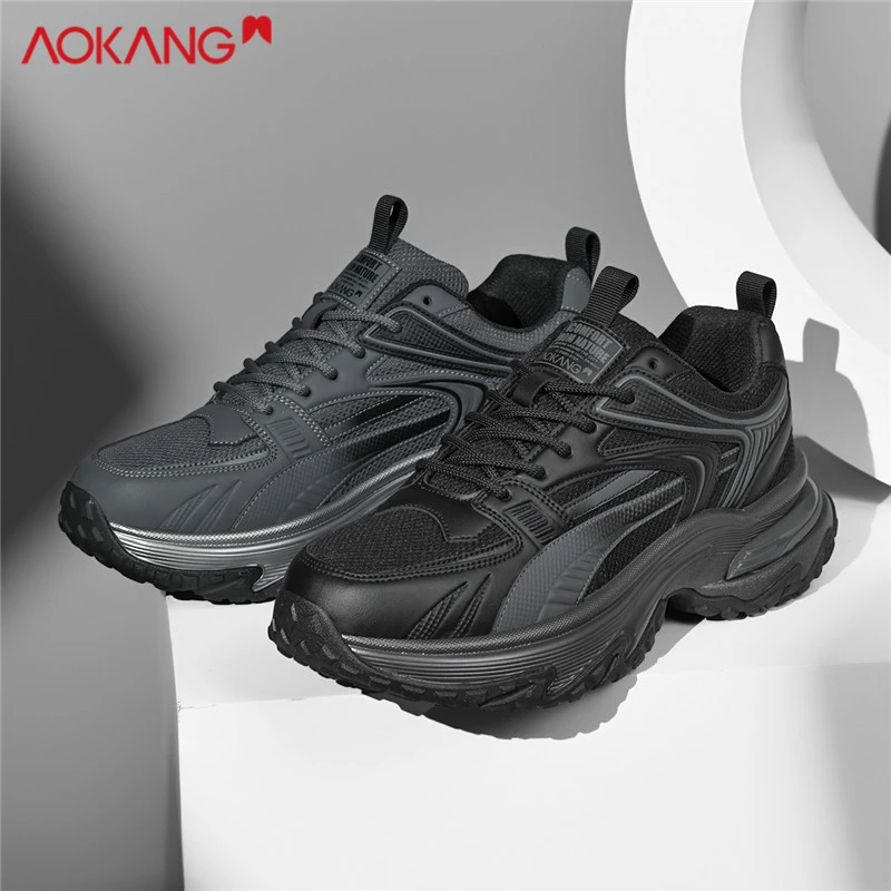 Aokang/奥康官方正品男鞋冬季老爹鞋男黑色运动鞋厚底增高休闲鞋