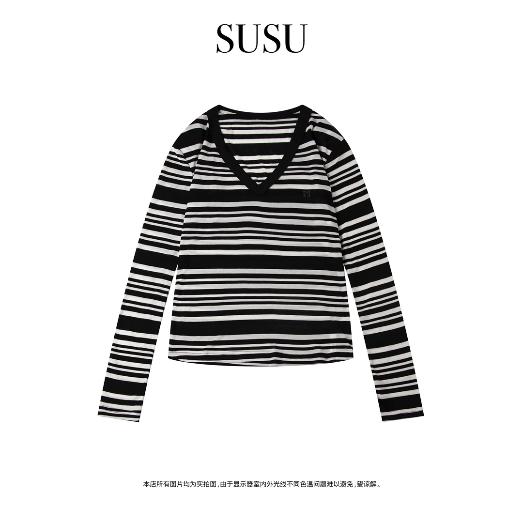 -088SuSu-2024早春新款笑脸条纹打底衫