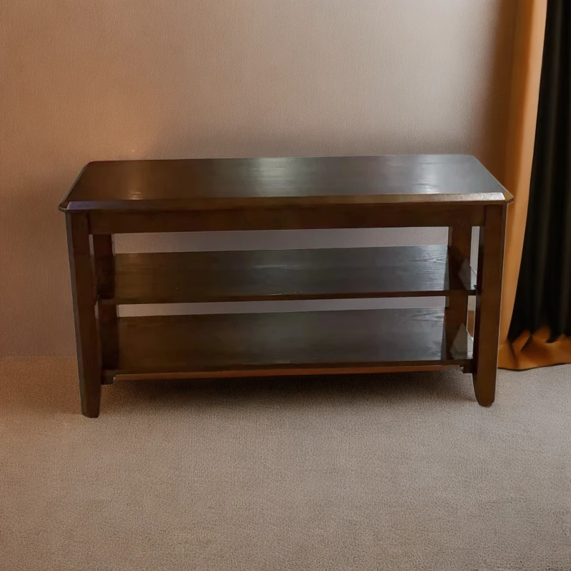 橡胶木换鞋凳-新中式实木大号小号换鞋凳带置物架