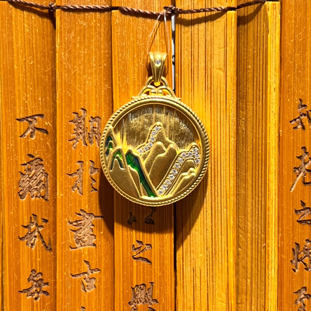 5D皇庭花丝工艺山水圆盘吊坠（足金999 克重多退少补）