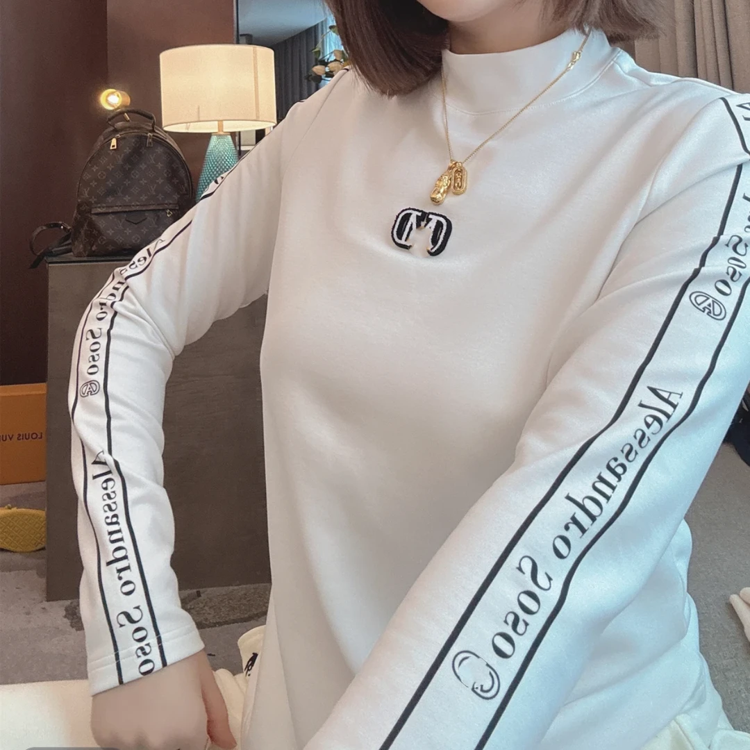 设计感印花加绒长袖T恤女秋冬时尚内搭外穿百搭立领打底衫上11994