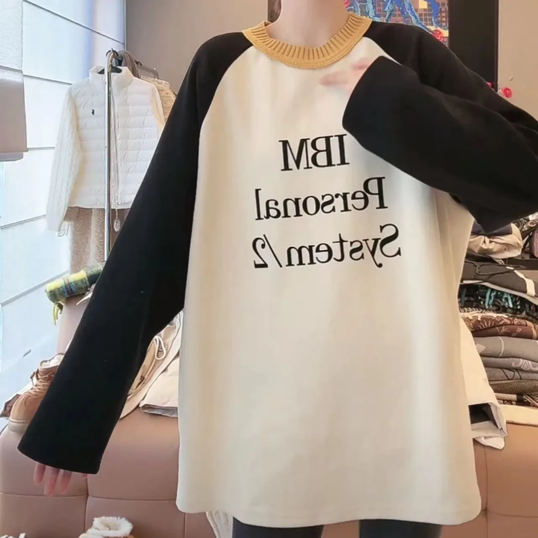 设计感字母加厚磨毛卫衣女秋冬季韩版休闲慵懒插肩袖圆领打12025